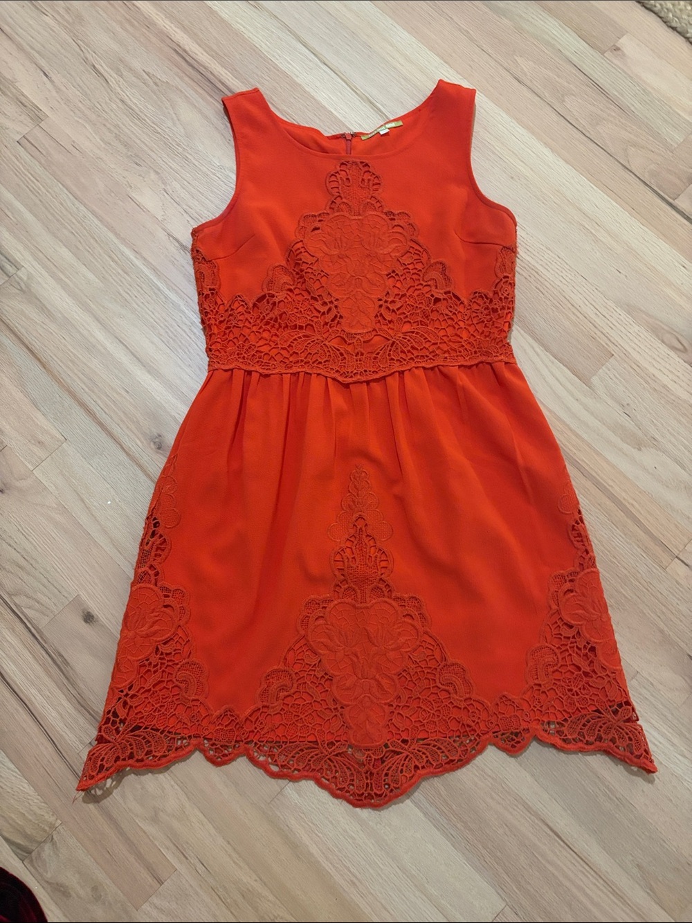 Gianni Bini Orange/Red Sleeveless Lace Fit-and-Flare Dress